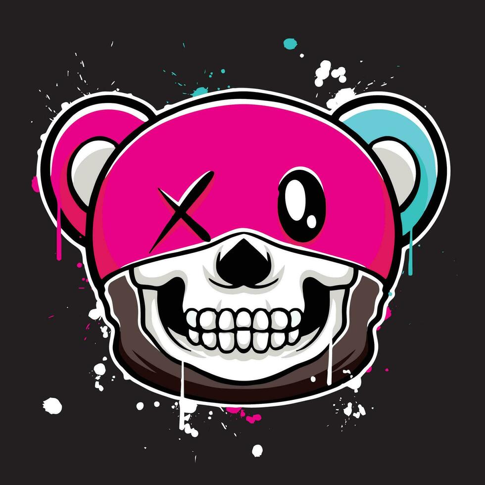 vector graffiti hand drawn teddy bear with mask designs for streetwear illustration