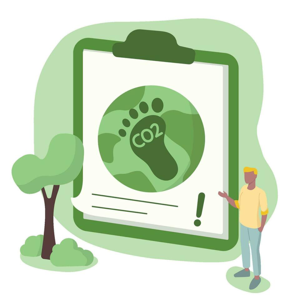 Carbon footprint as CO2 emission pollution amount in air. Vector illustration in flat style. Foot symbol as industrial toxic effect warning. Reducing carbon emission concept