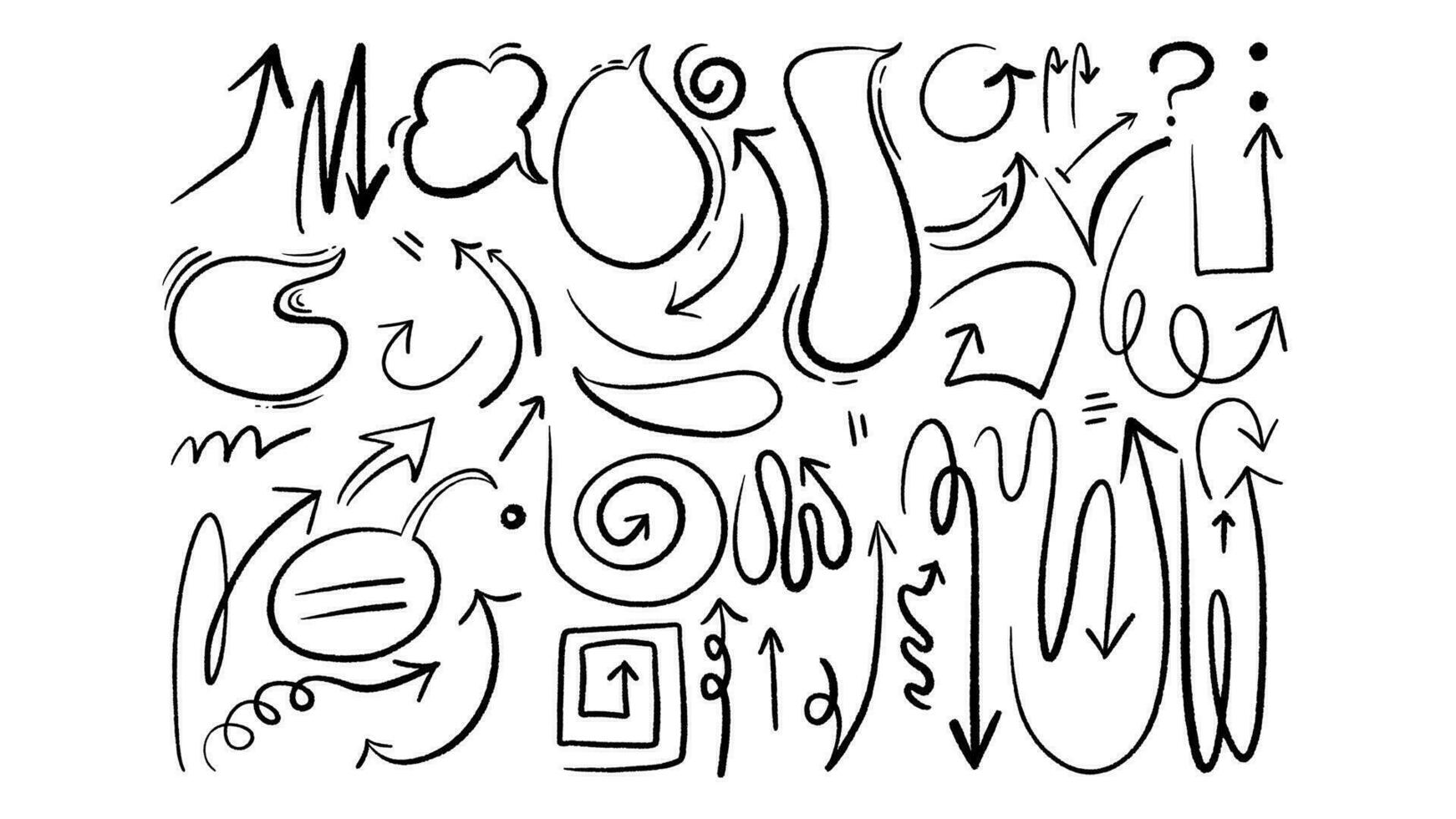 Collection with doodle elements. Big set with arrows, speech bubbles, and different symbols. vector