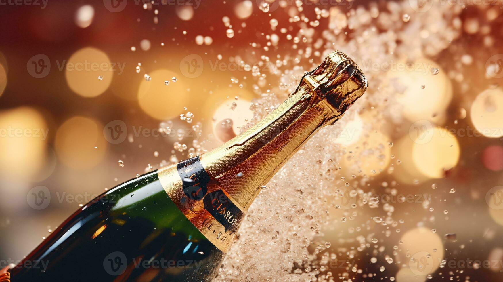 ai generative Champagne popping and pouring with blurred bokeh background photo