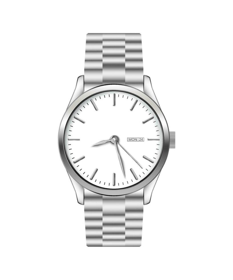 watch art design luxury elegant steel fashion metal blue men clock hand time timer elegance business minute second isolated white background vector template
