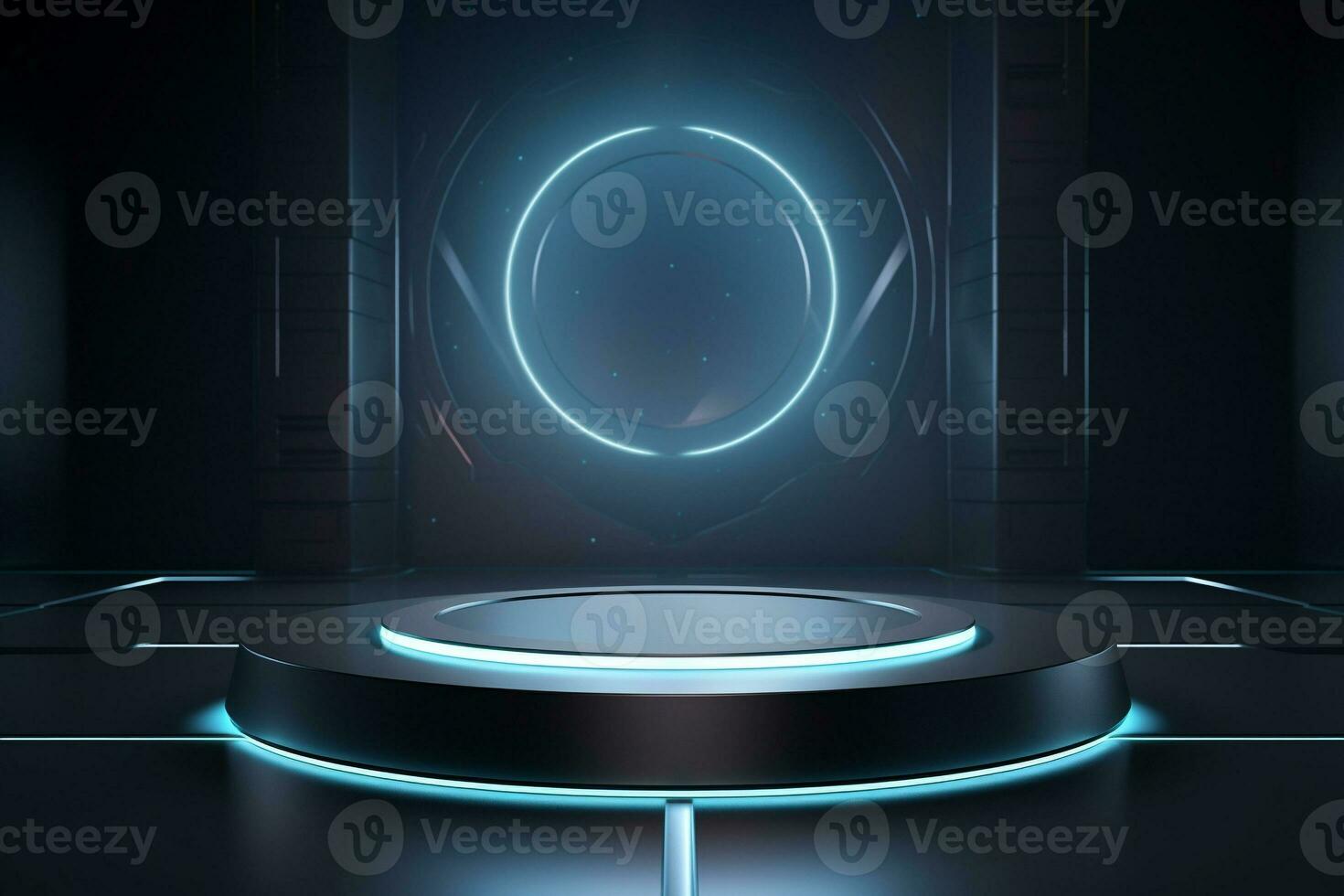 Futuristic illuminated pedestal podium mockup for product presentation generative by ai photo
