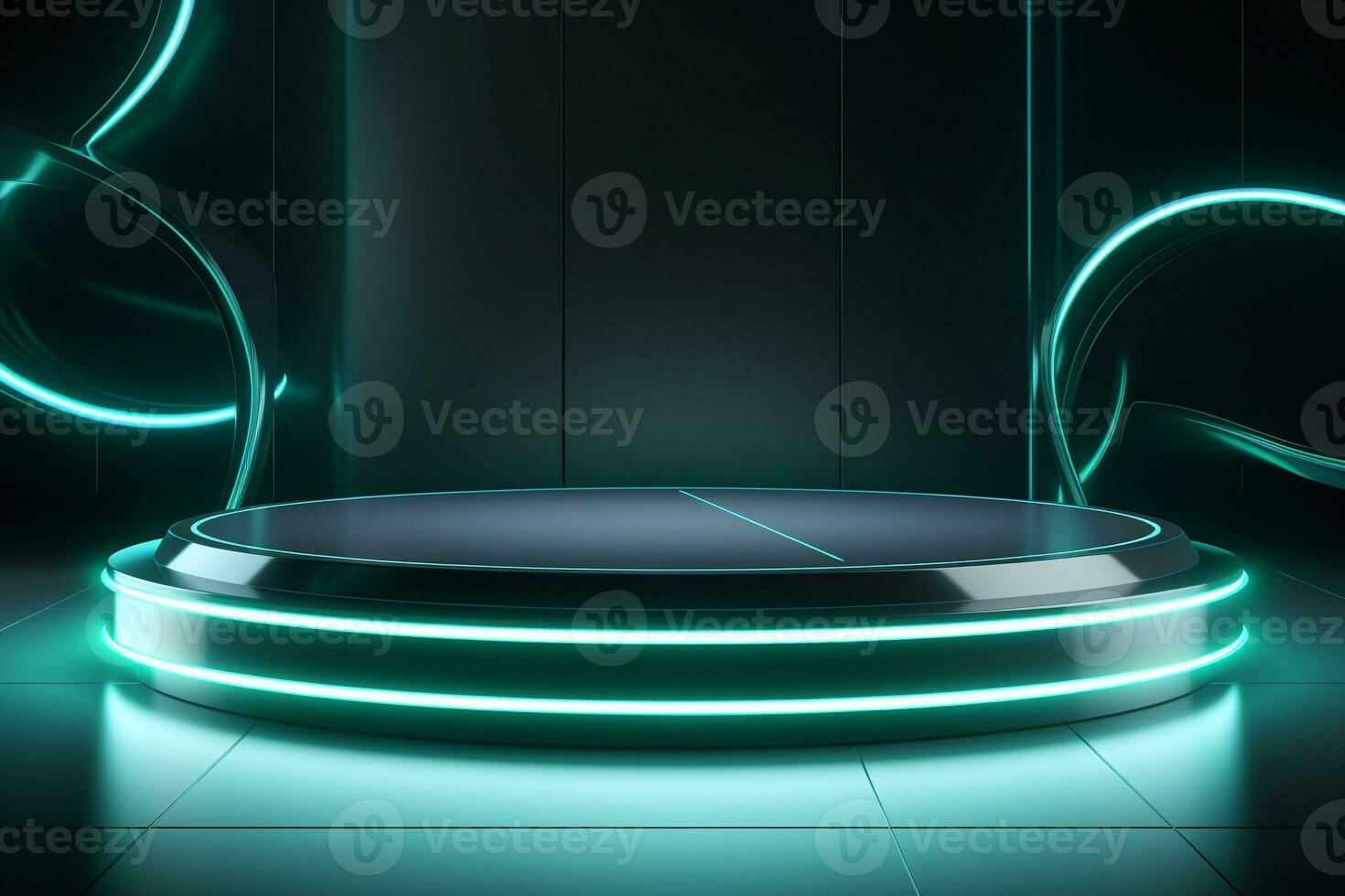 Futuristic illuminated pedestal podium mockup for product presentation generative by ai photo
