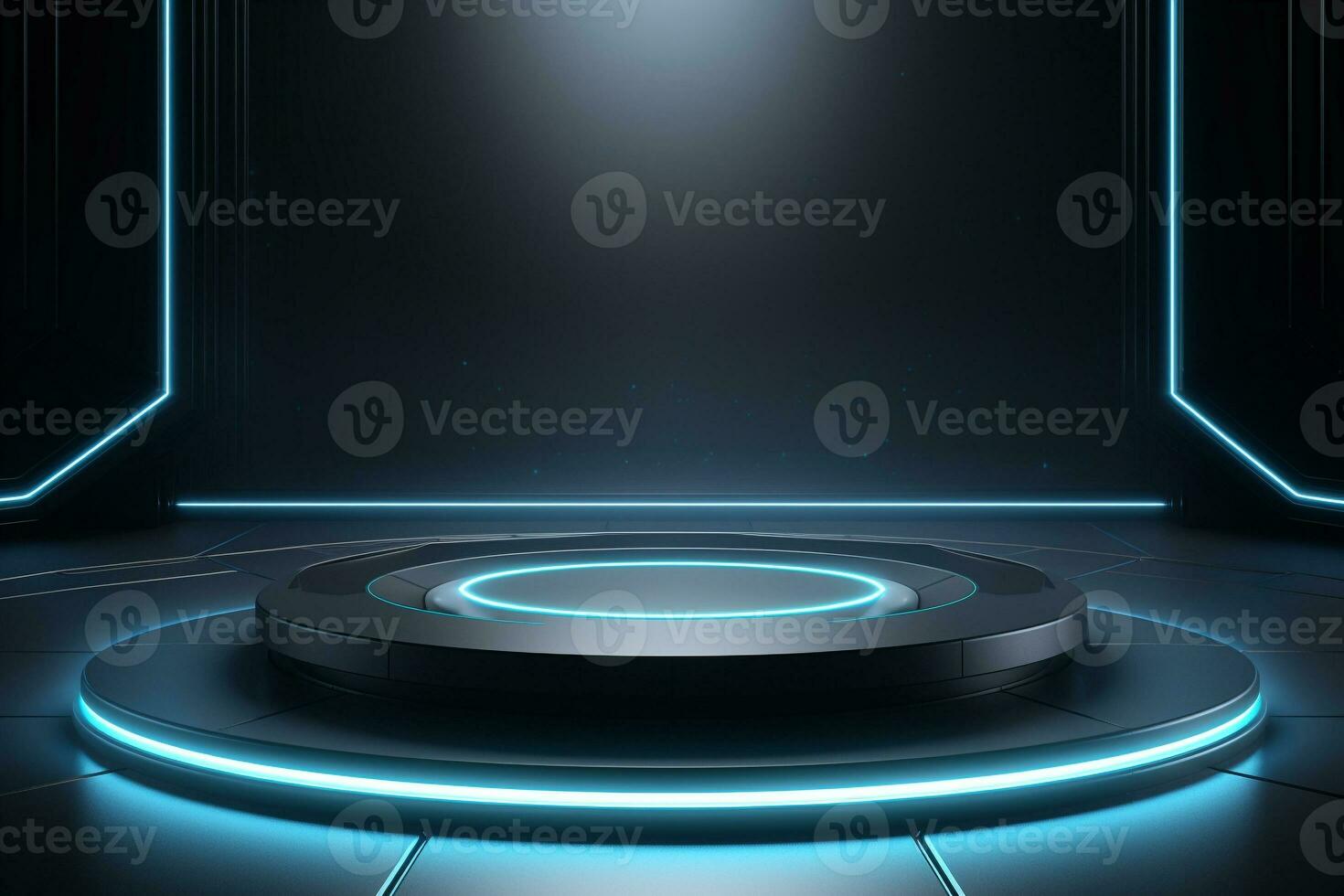 Futuristic illuminated pedestal podium mockup for product presentation generative by ai photo
