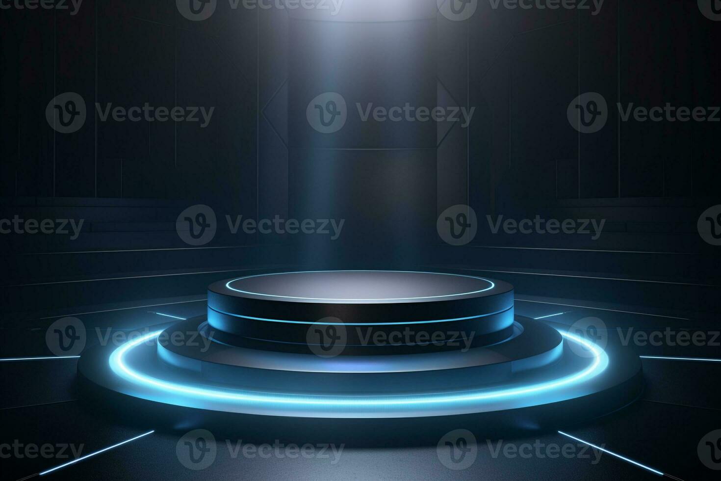 Futuristic illuminated pedestal podium mockup for product presentation generative by ai photo