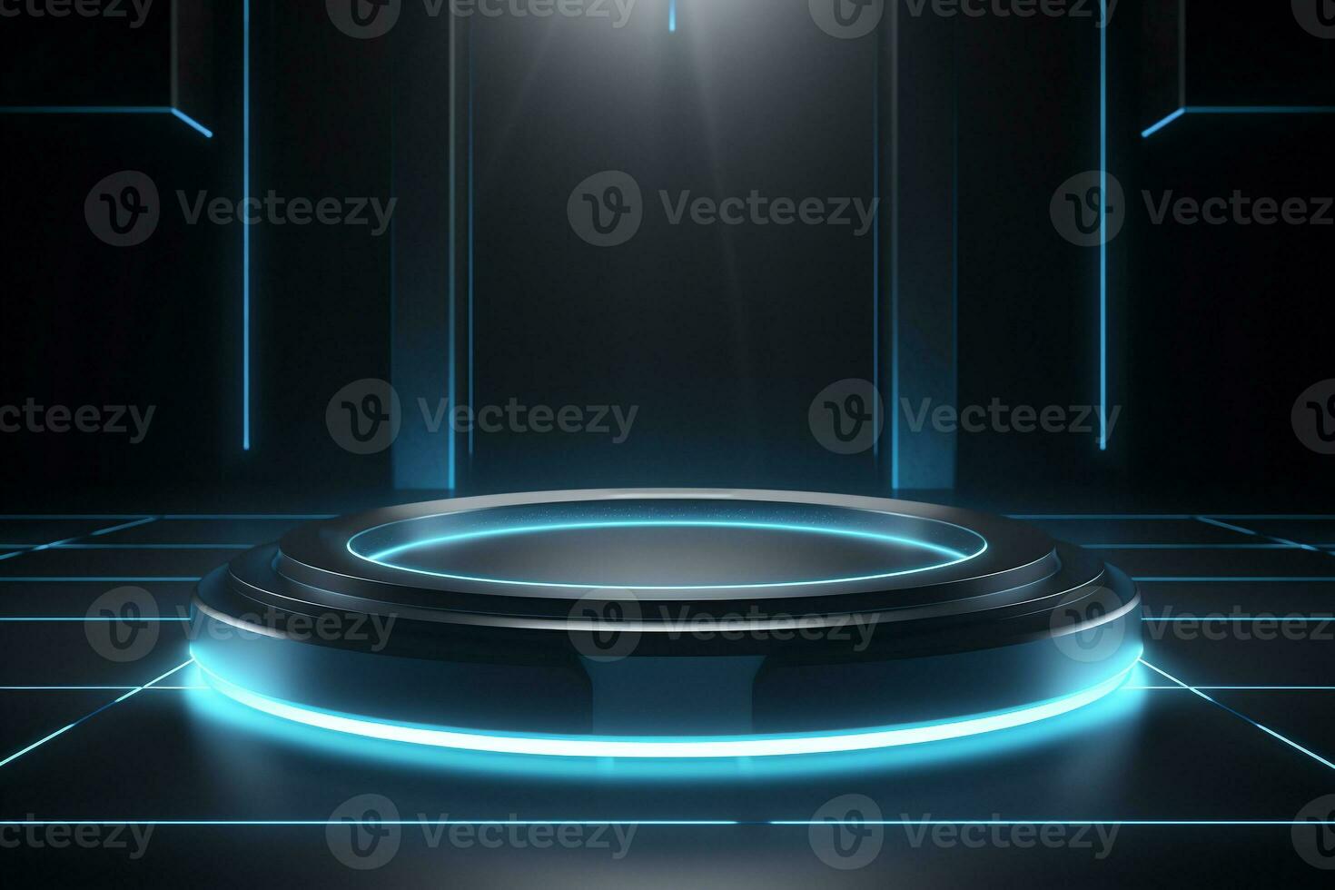 Futuristic illuminated pedestal podium mockup for product presentation generative by ai photo