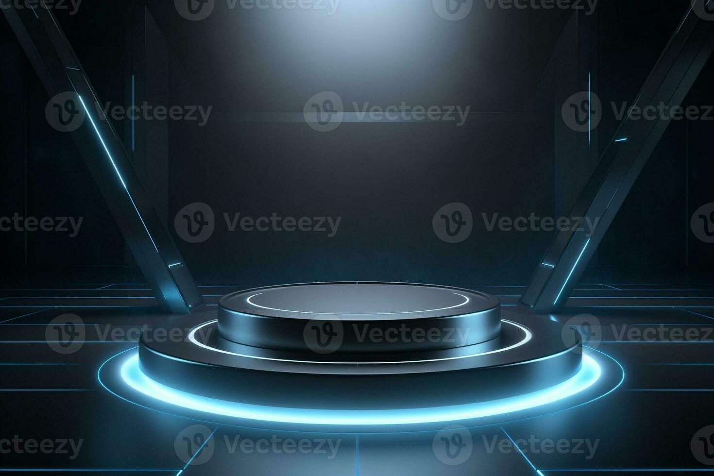 Futuristic illuminated pedestal podium mockup for product presentation generative by ai photo