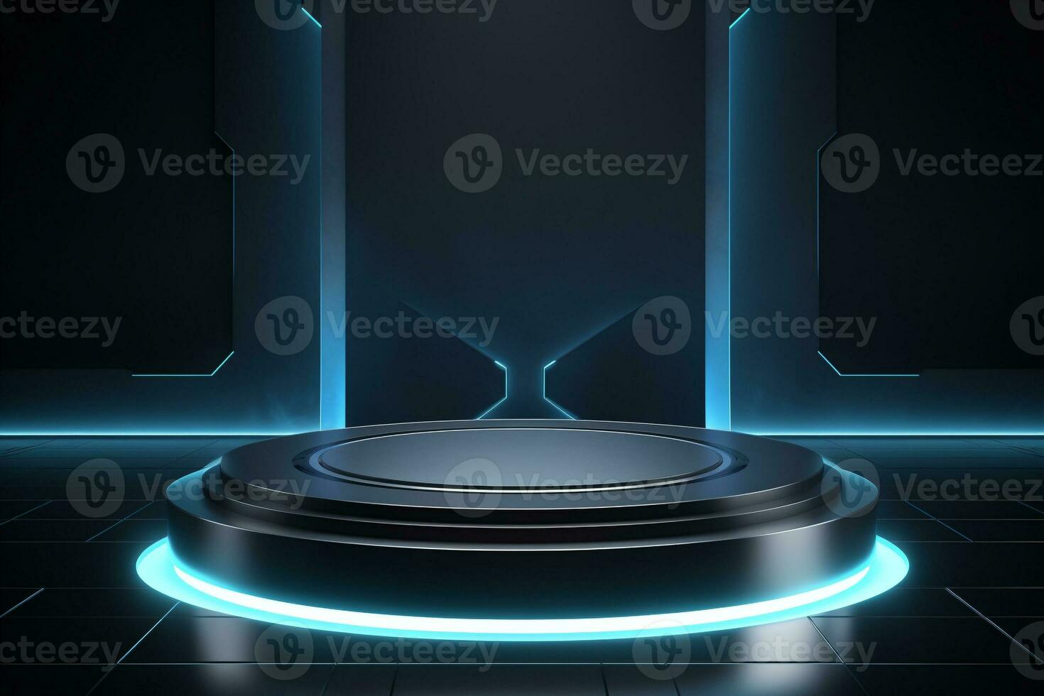 Futuristic illuminated pedestal podium mockup for product presentation generative by ai photo