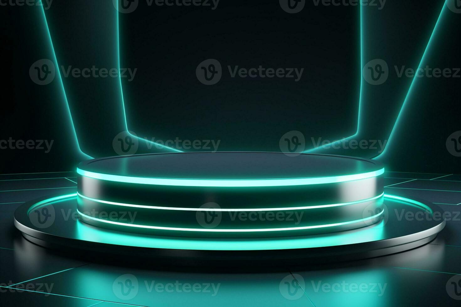 Futuristic illuminated pedestal podium mockup for product presentation generative by ai photo