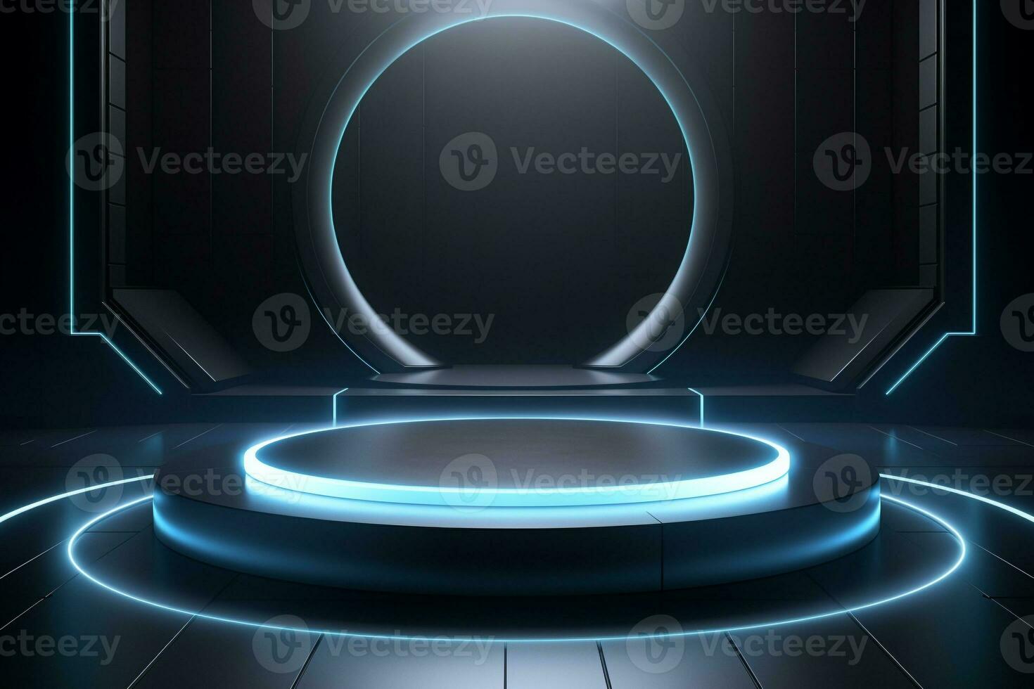 Futuristic illuminated pedestal podium mockup for product presentation generative by ai photo