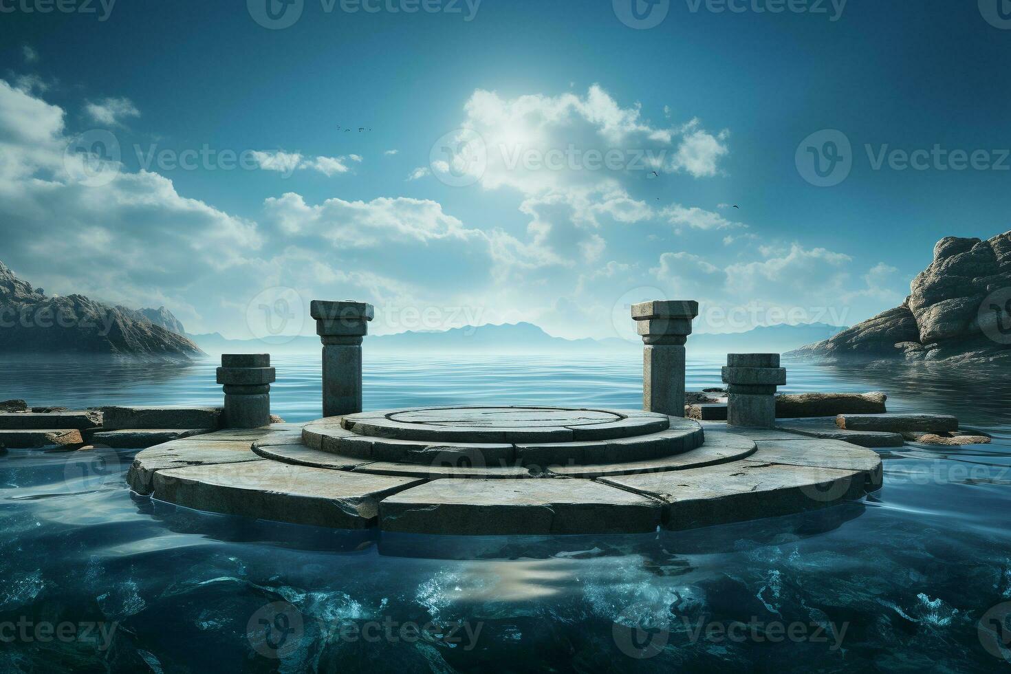 ancient style podium in water for product presentation generative by ai photo