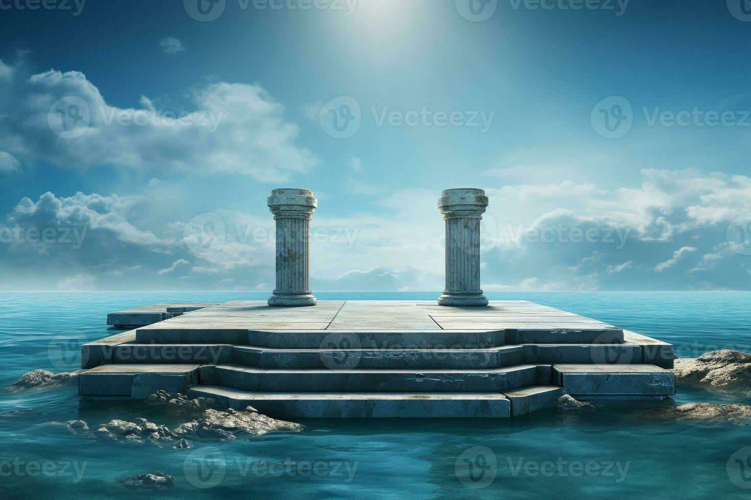 ancient style podium in water for product presentation generative by ai photo