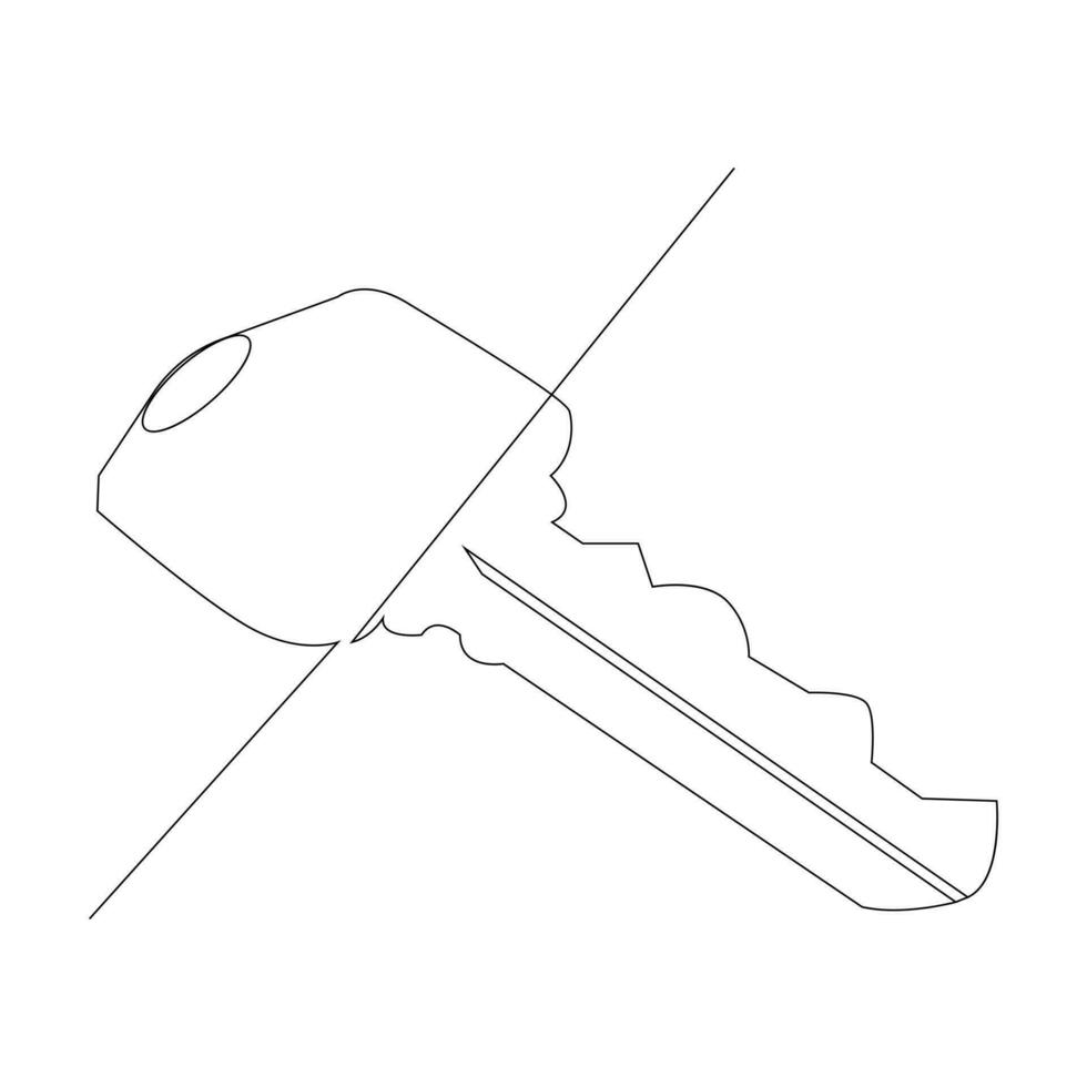 Continuous single line lock key outline vector art  drawing