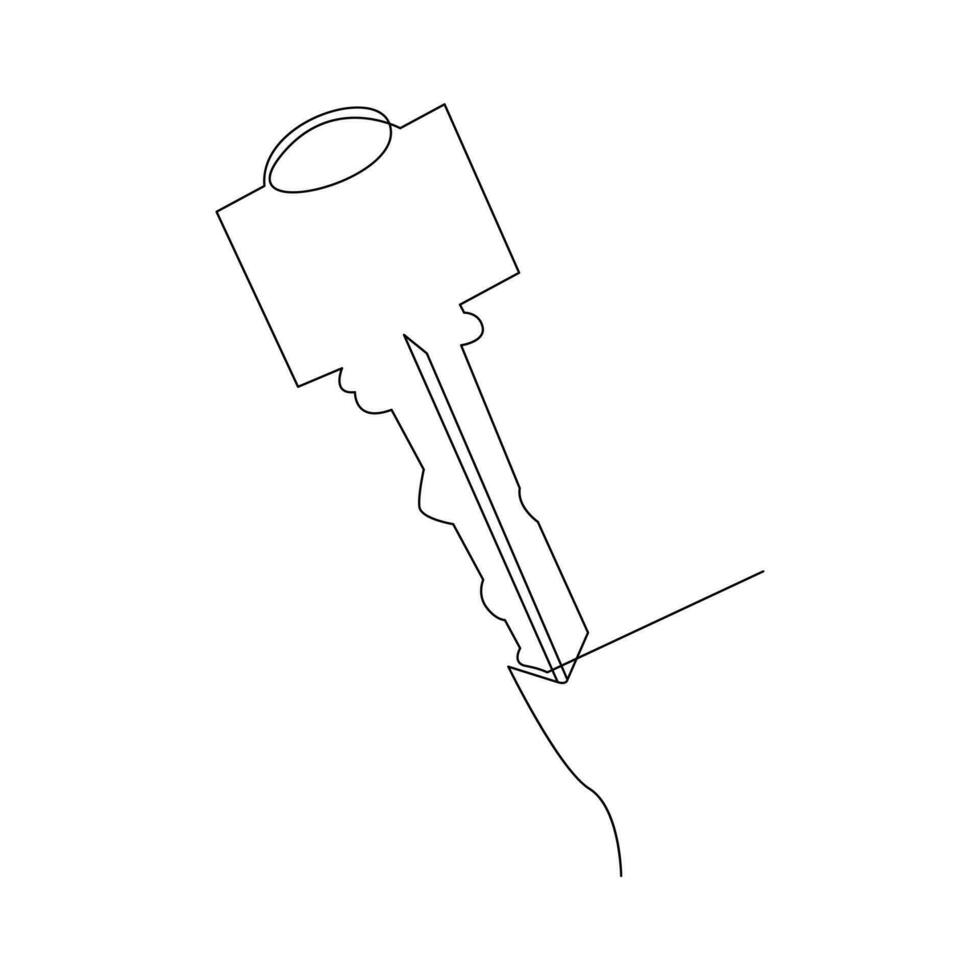 Continuous single line lock key outline vector art  drawing