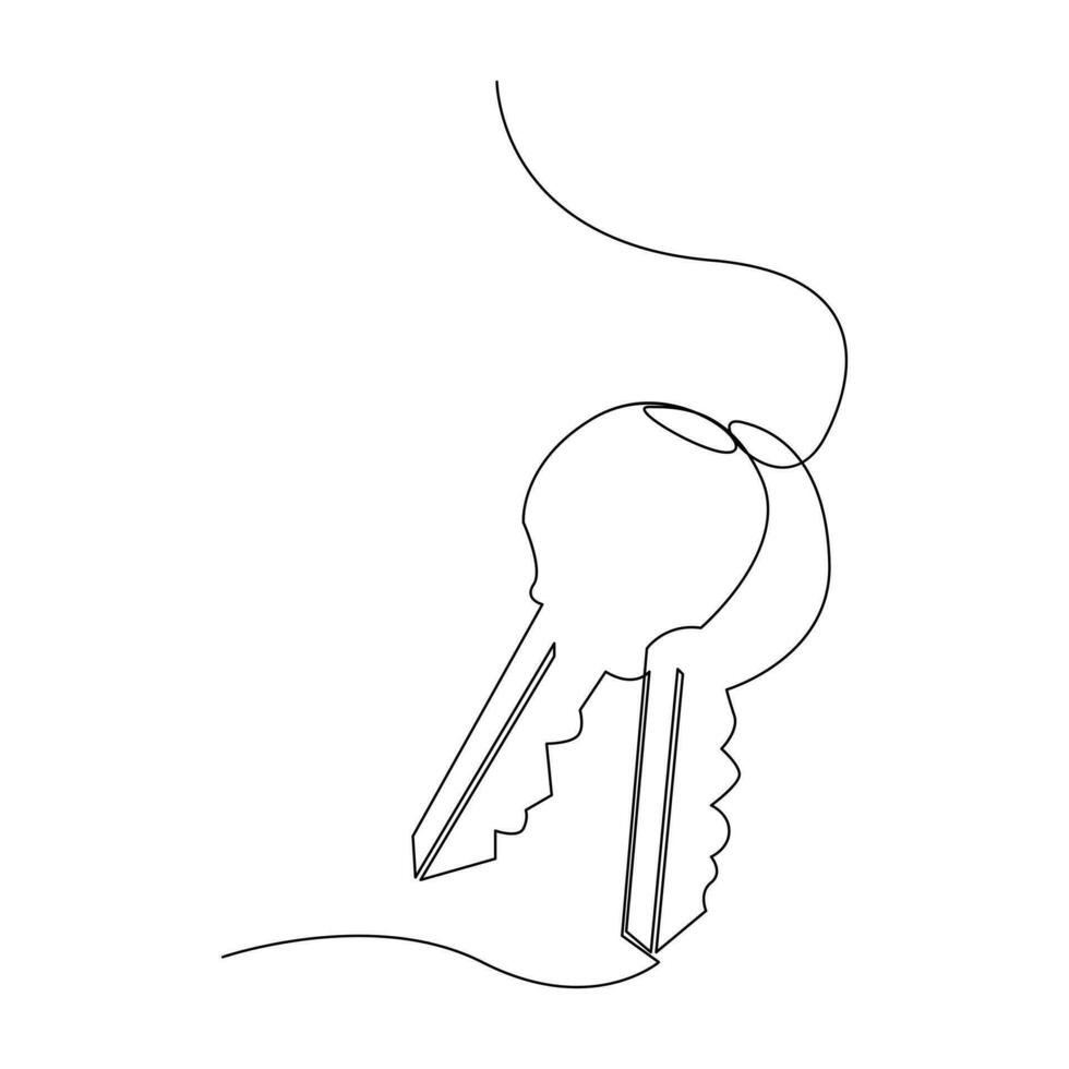 Continuous single line lock key outline vector art  drawing