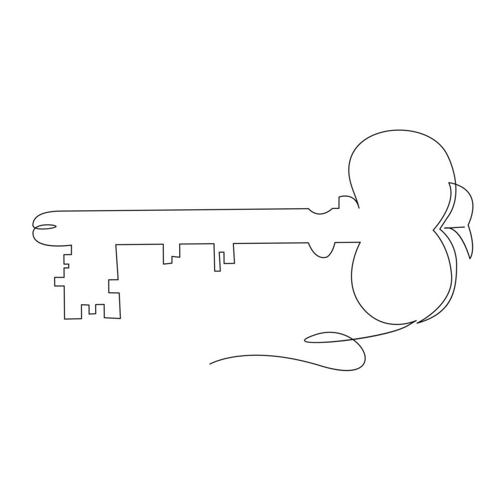 Continuous single line lock key outline vector art  drawing