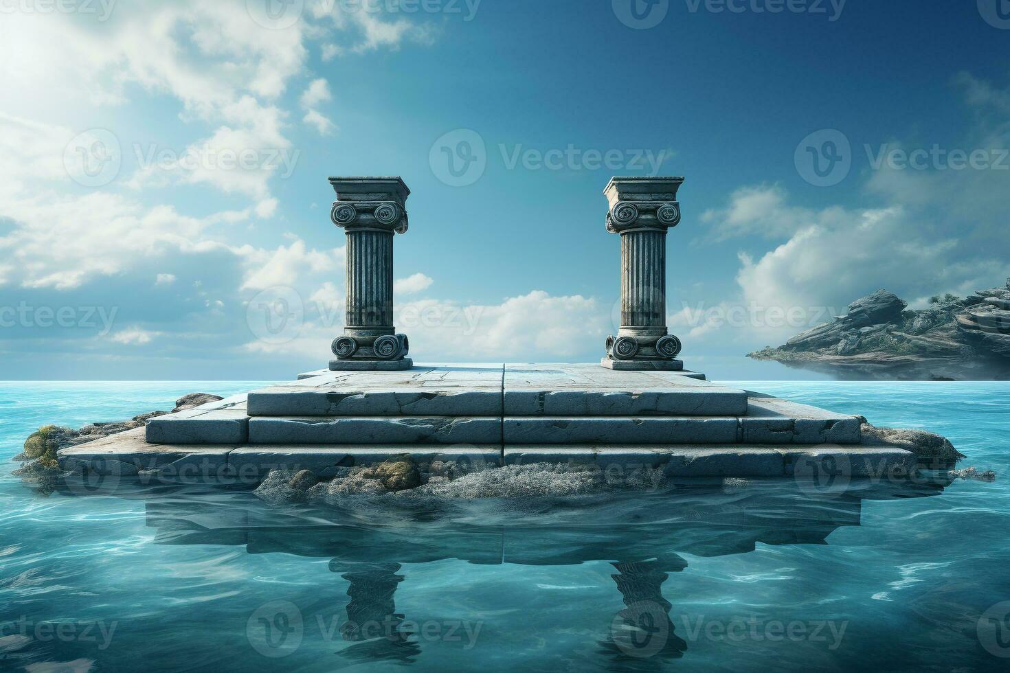 ancient style podium in water for product presentation generative by ai photo