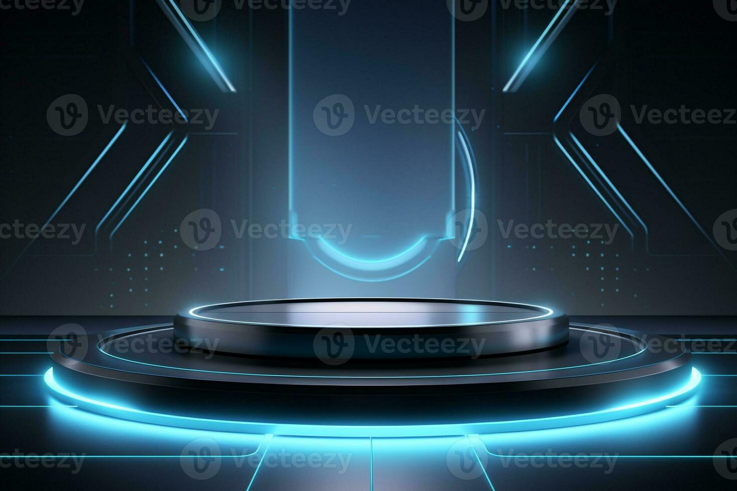 Futuristic illuminated pedestal podium mockup for product presentation generative by ai photo