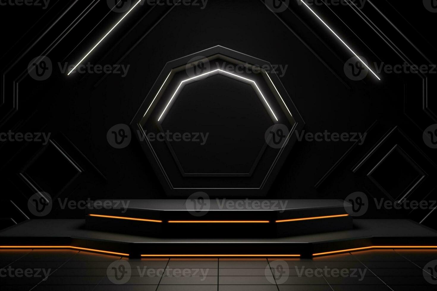 Black geometric shape podium mockup for product advertisement generative by ai photo