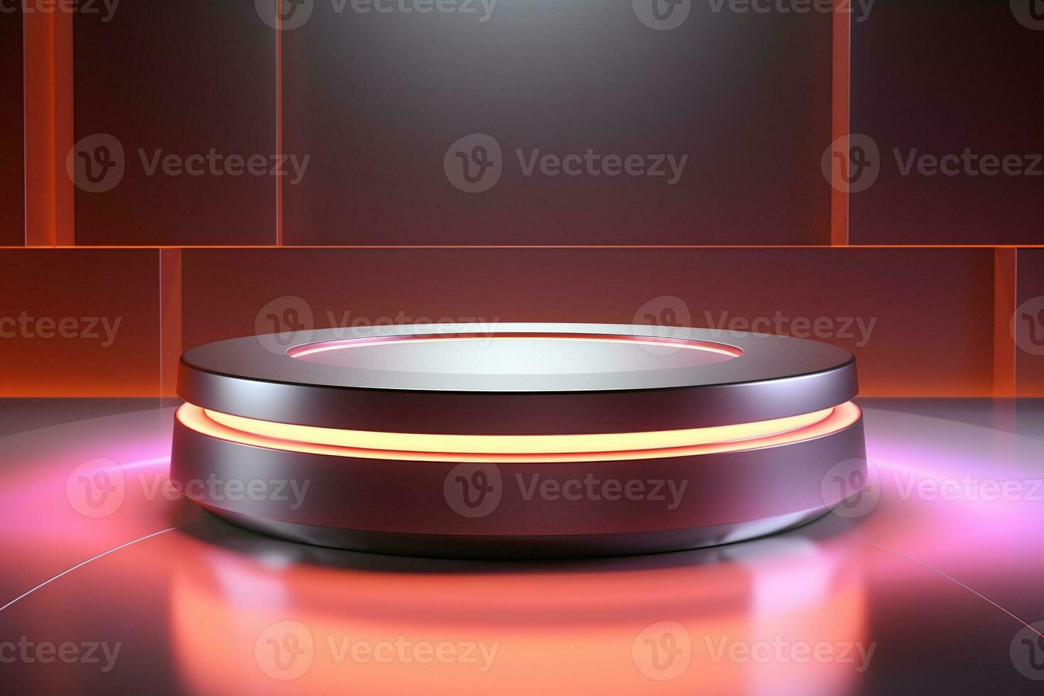 Futuristic illuminated pedestal podium mockup for product presentation generative by ai photo