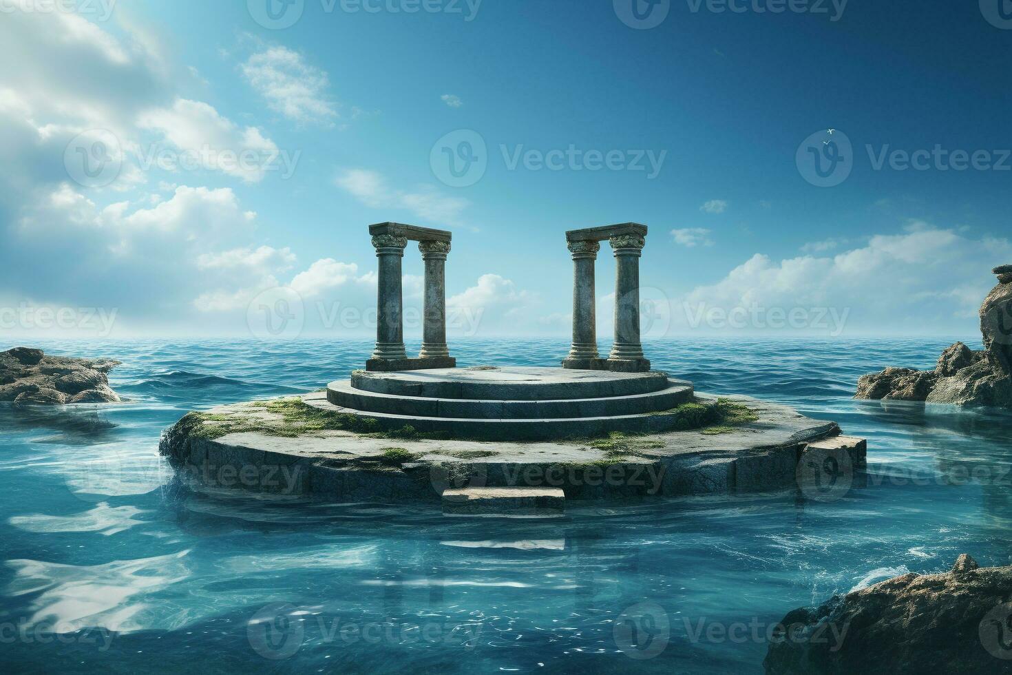 ancient style podium in water for product presentation generative by ai photo