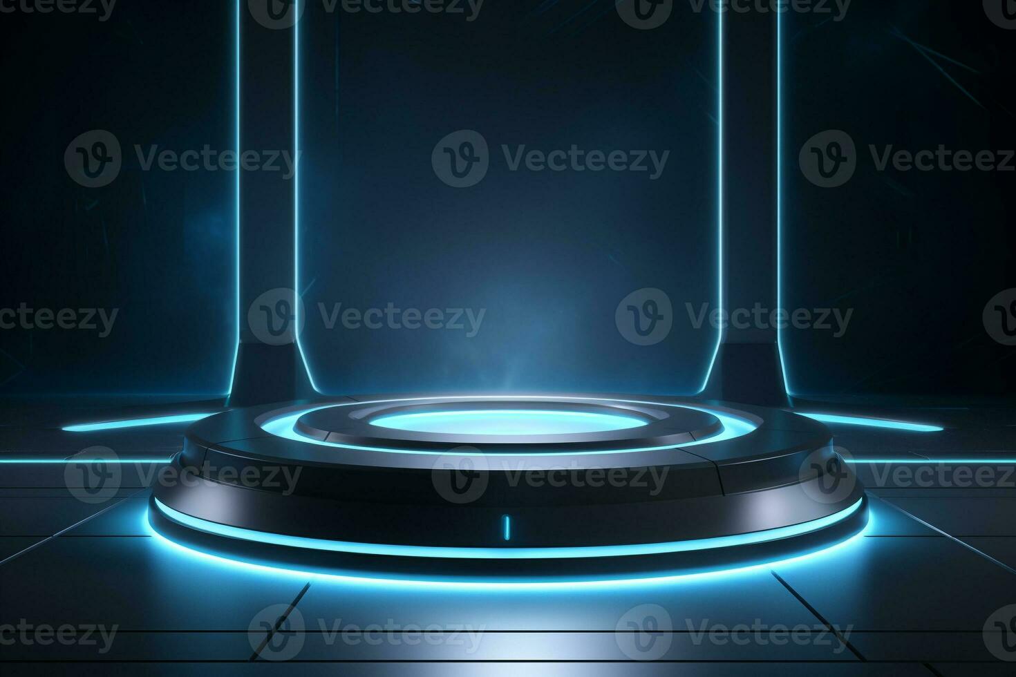 Futuristic illuminated pedestal podium mockup for product presentation generative by ai photo