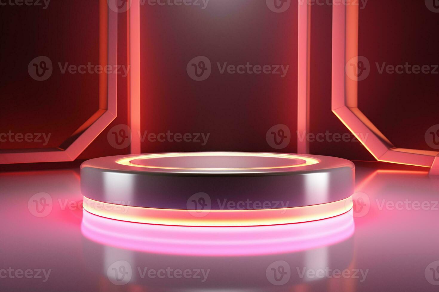 Futuristic illuminated pedestal podium mockup for product presentation generative by ai photo