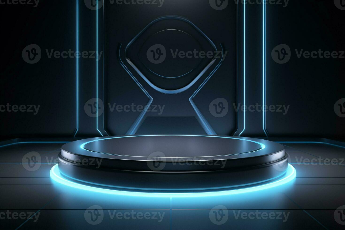 Futuristic illuminated pedestal podium mockup for product presentation generative by ai photo