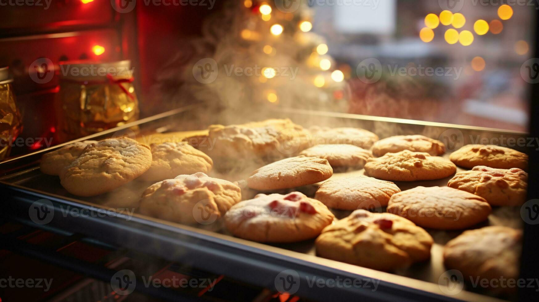 ai generative Close up shot of christmas cookies with beautiful decorations photo