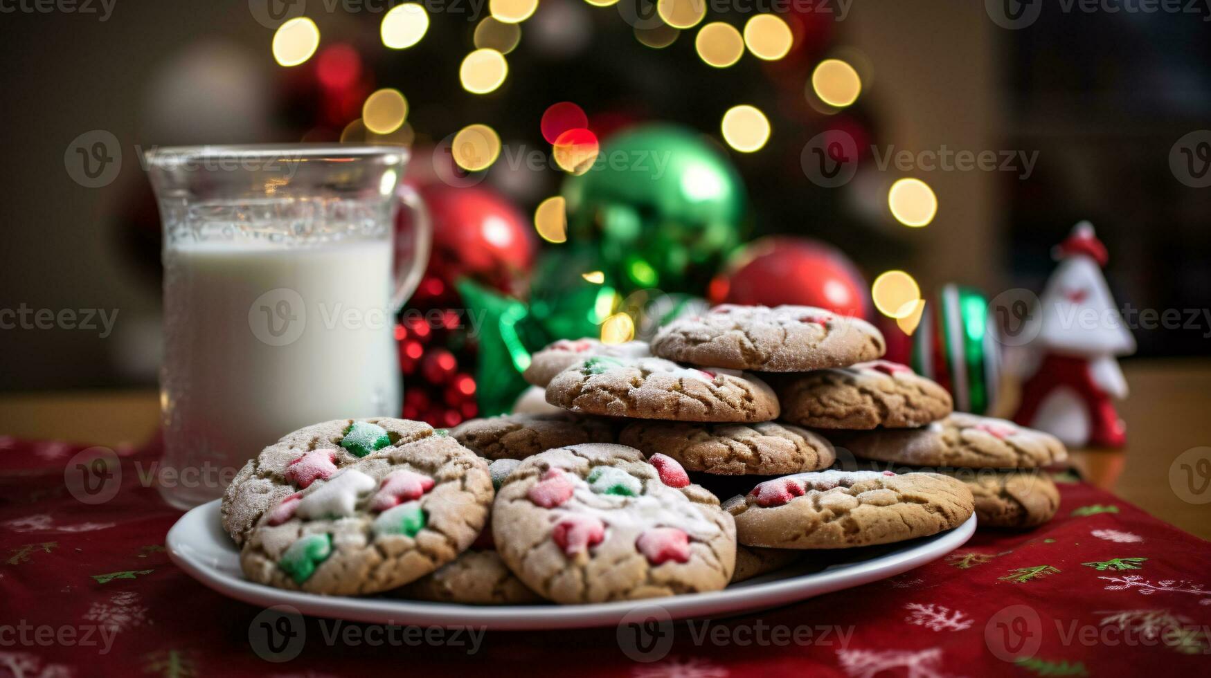 ai generative Close up shot of christmas cookies with beautiful decorations photo