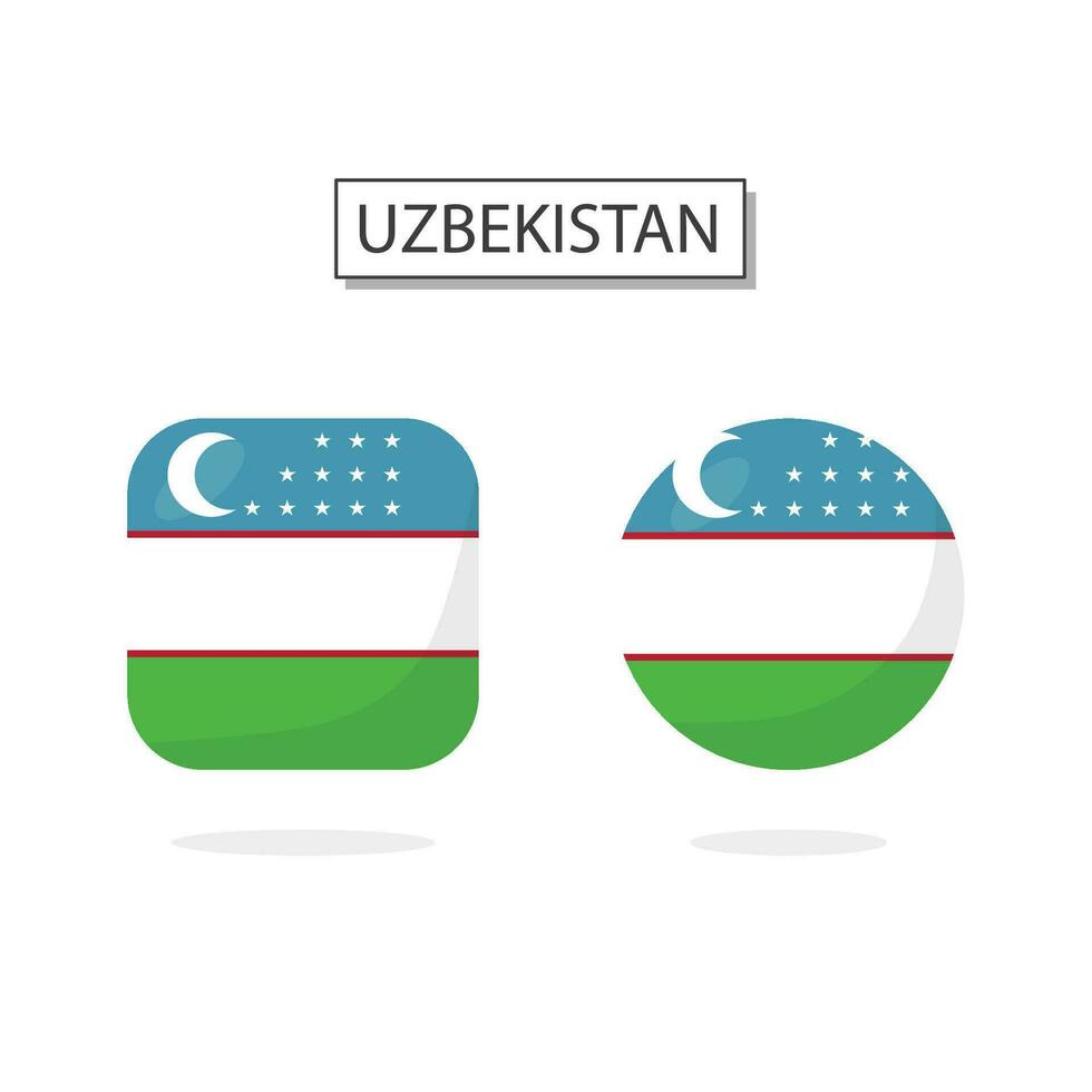 Flag of Uzbekistan 2 Shapes icon 3D cartoon style. vector