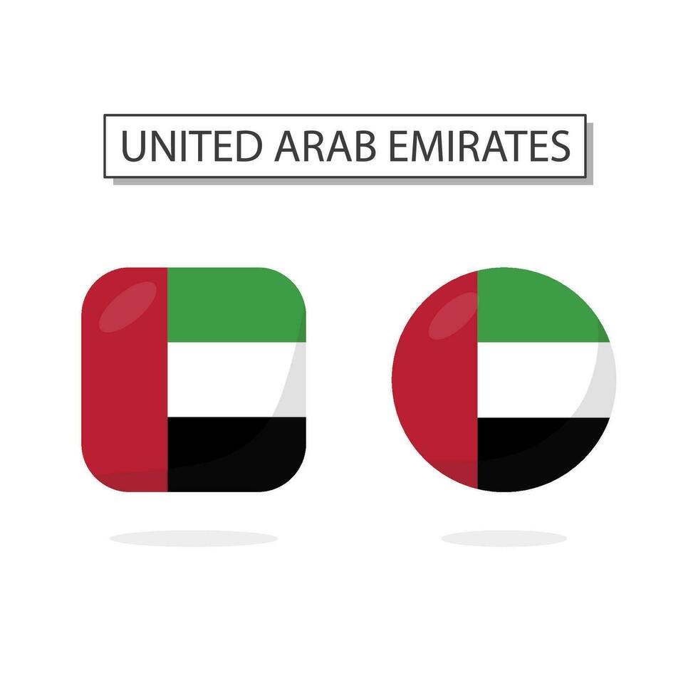 Flag of United Arab Emirates 2 Shapes icon 3D cartoon style. vector