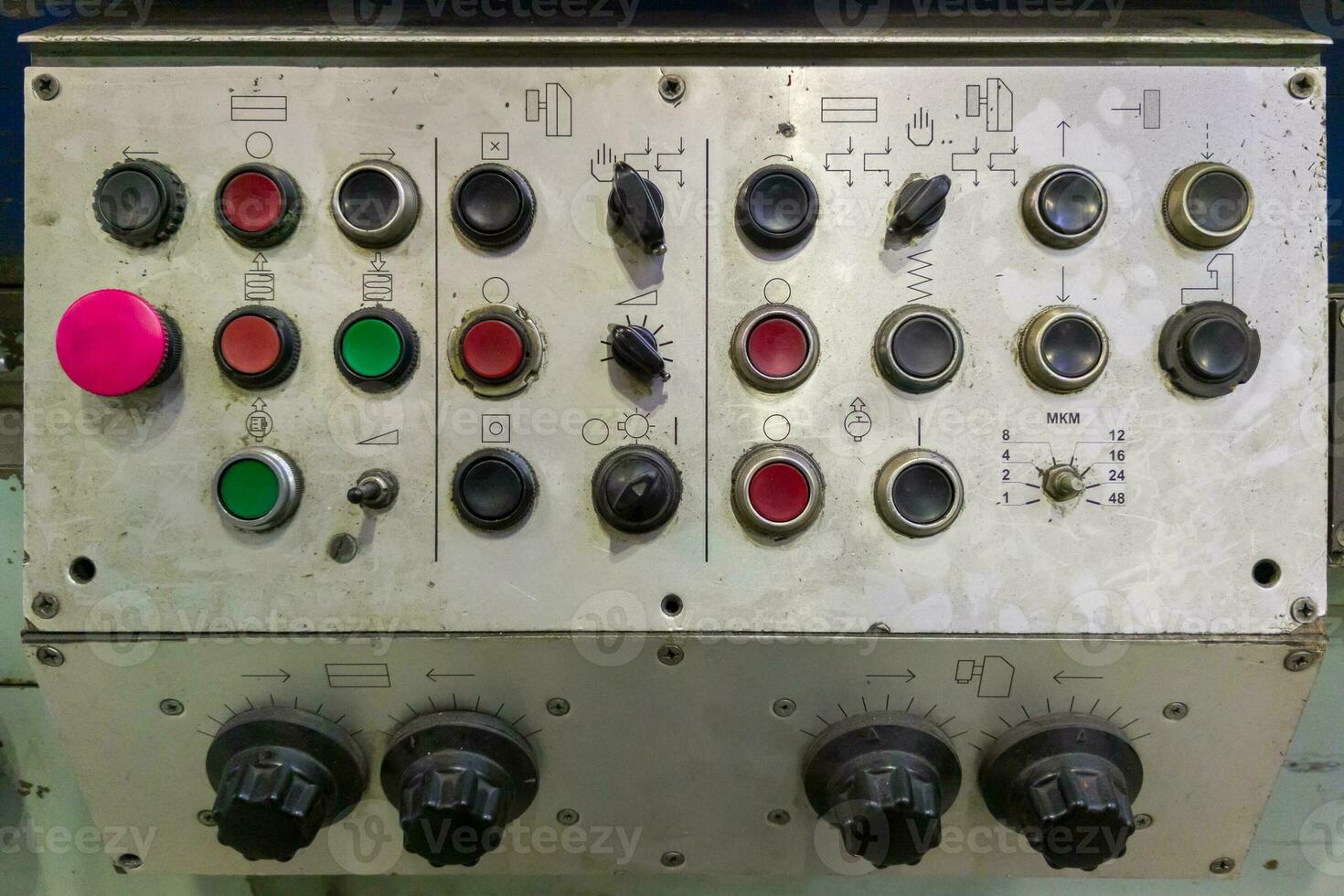 control panel of old soviet surface grinder machine photo