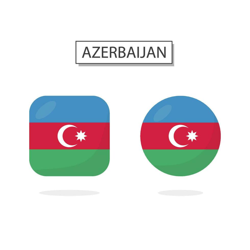 Flag of Azerbaijan 2 Shapes icon 3D cartoon style. vector