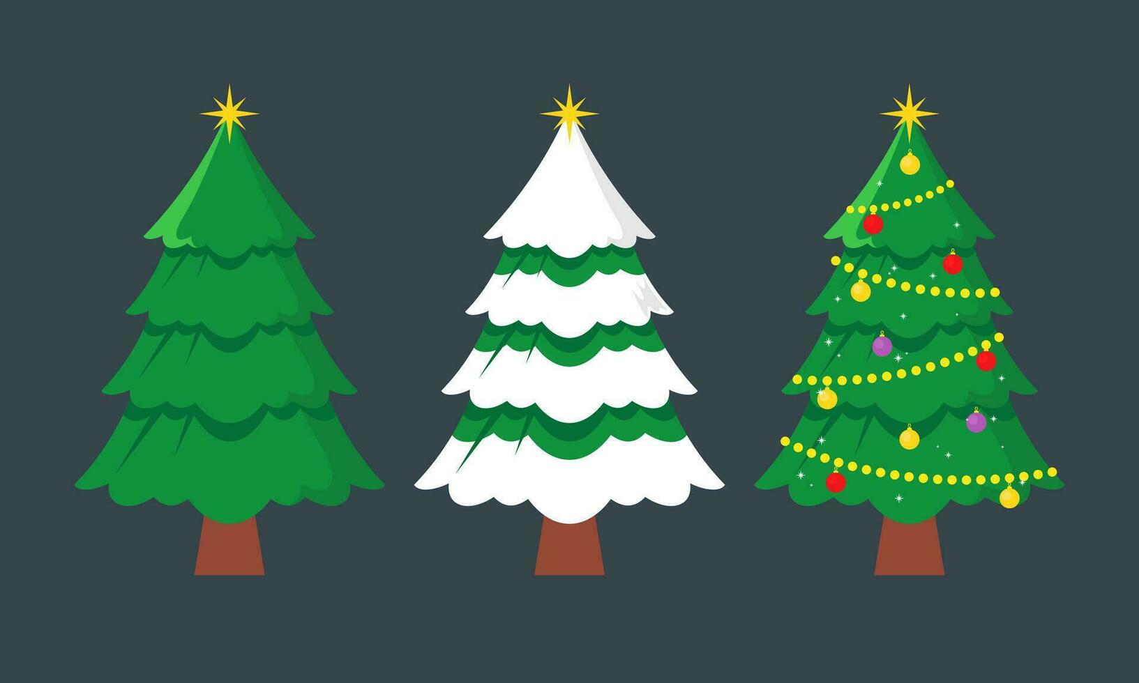 dibujos animados decorado Navidad arboles colección con pelotas, estrellas, y guirnalda abeto arboles ilustración vector