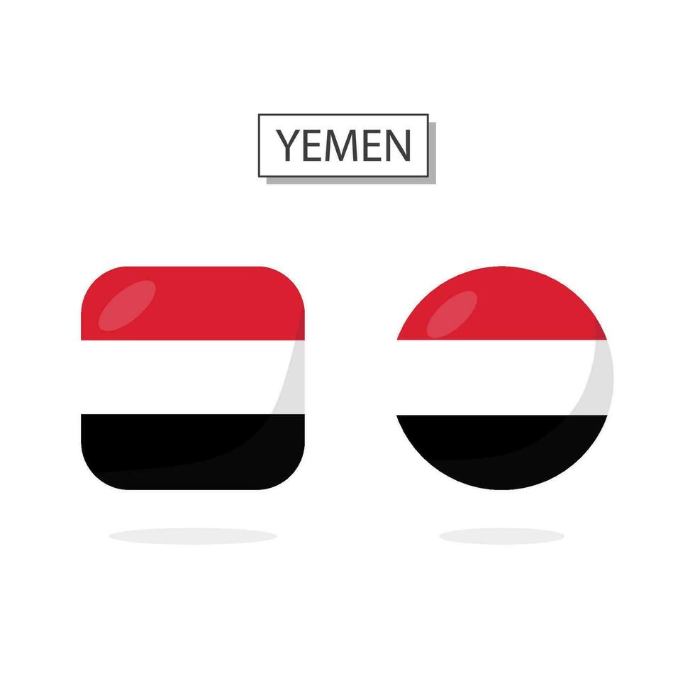 Flag of Yemen 2 Shapes icon 3D cartoon style. vector