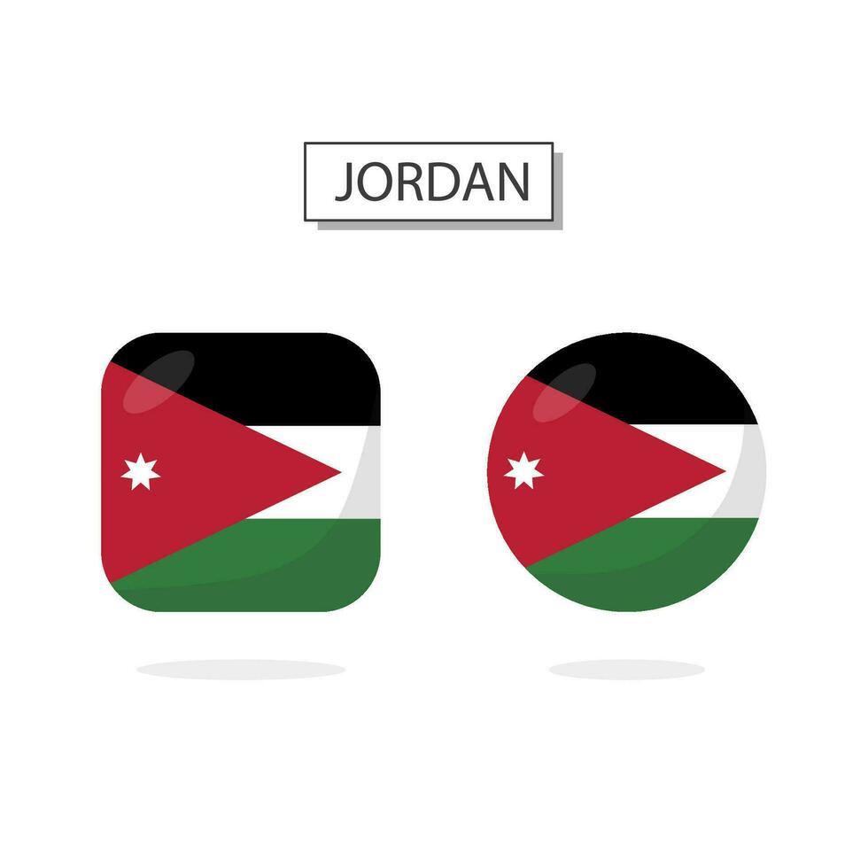 Flag of Jordan 2 Shapes icon 3D cartoon style. vector