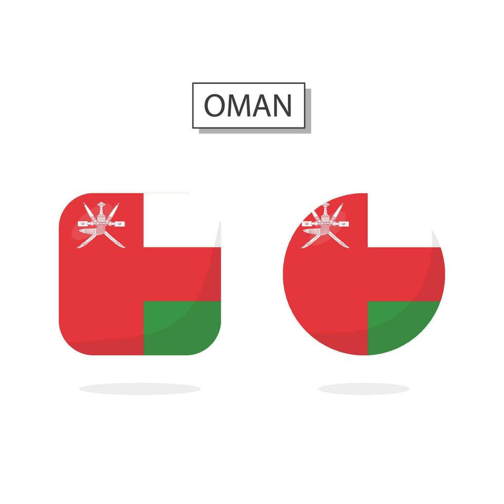 Flag of Oman 2 Shapes icon 3D cartoon style. vector