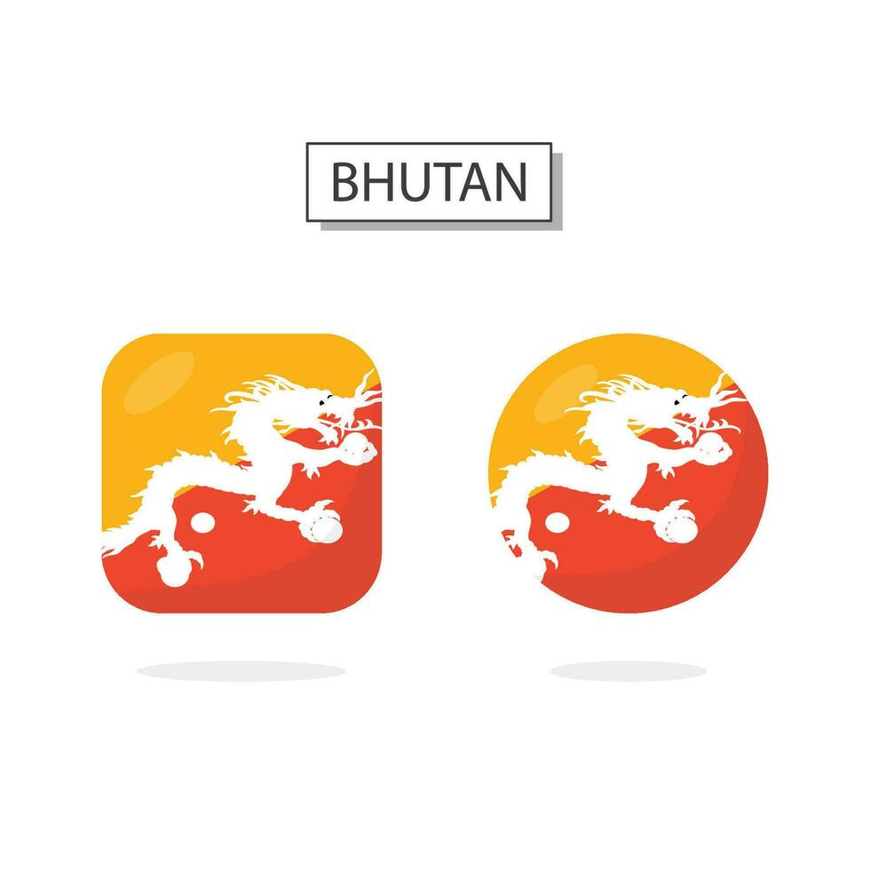Flag of Bhutan 2 Shapes icon 3D cartoon style. vector