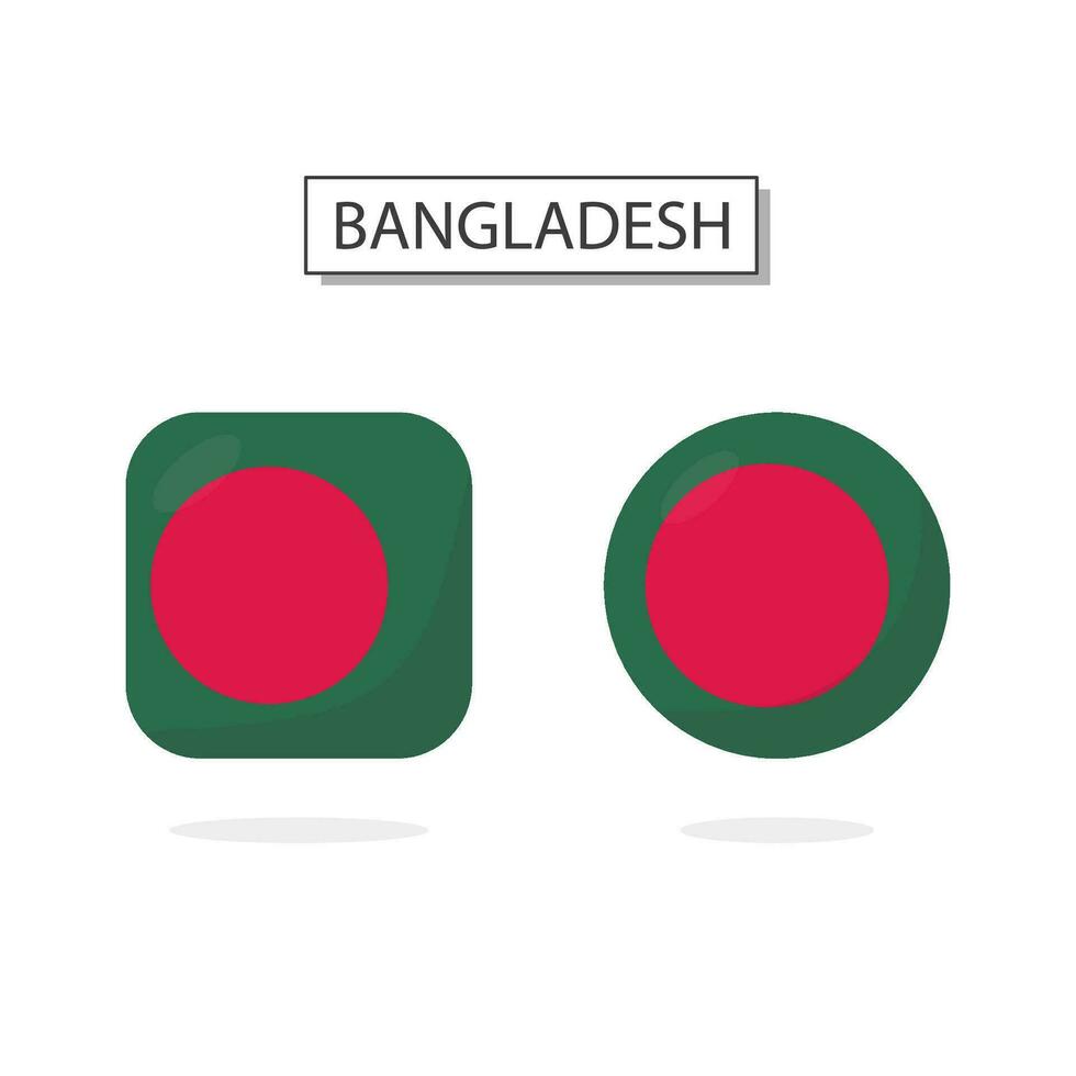 Flag of Bangladesh 2 Shapes icon 3D cartoon style. vector