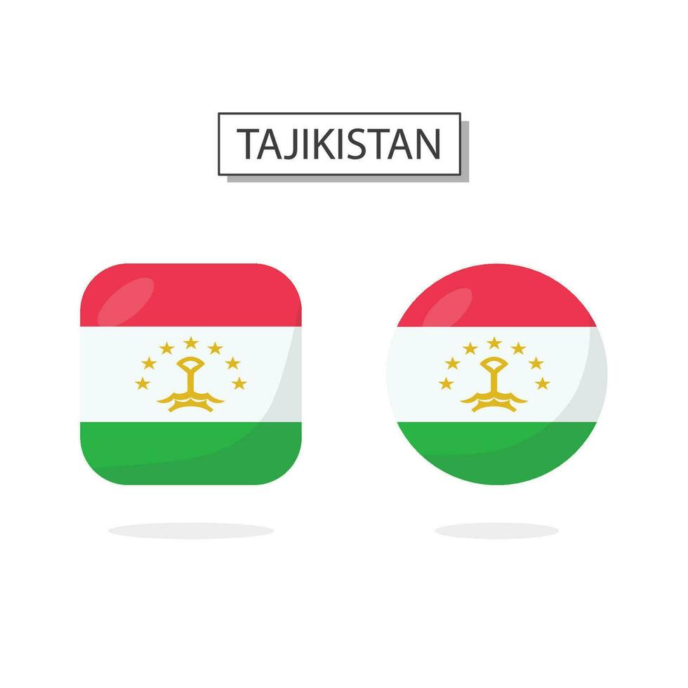 Flag of Tajikistan 2 Shapes icon 3D cartoon style. vector