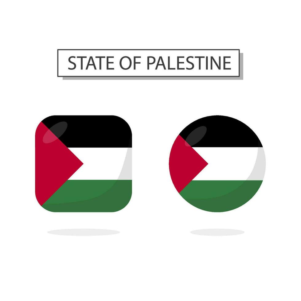 bandera de estado de Palestina 2 formas icono 3d dibujos animados estilo. vector