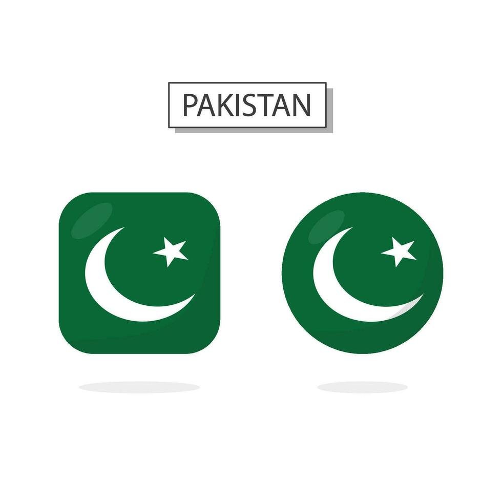 bandera de Pakistán 2 formas icono 3d dibujos animados estilo. vector