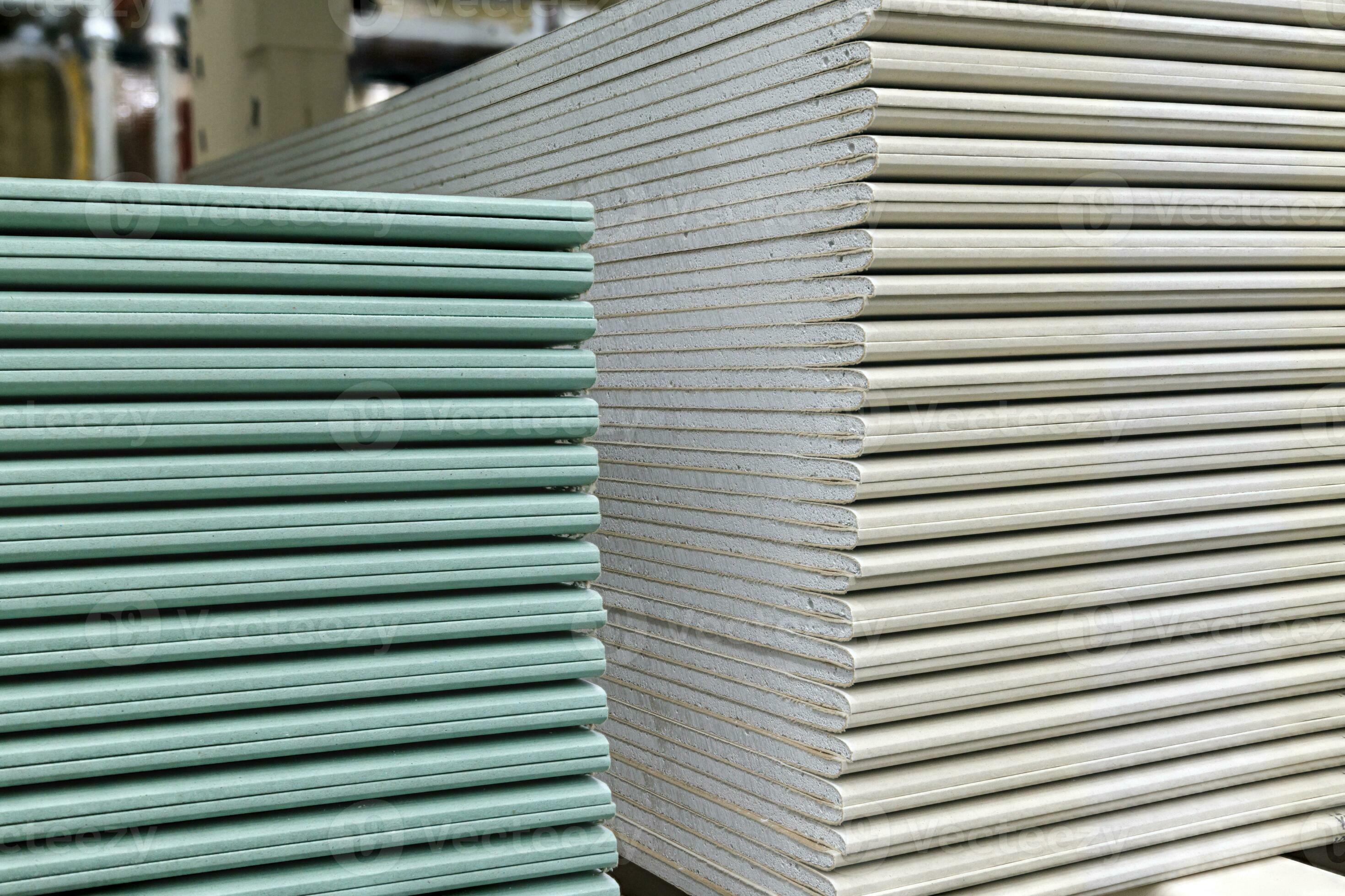 Drywall sheets stacks. Plasterboard sheets are stacked on top of each