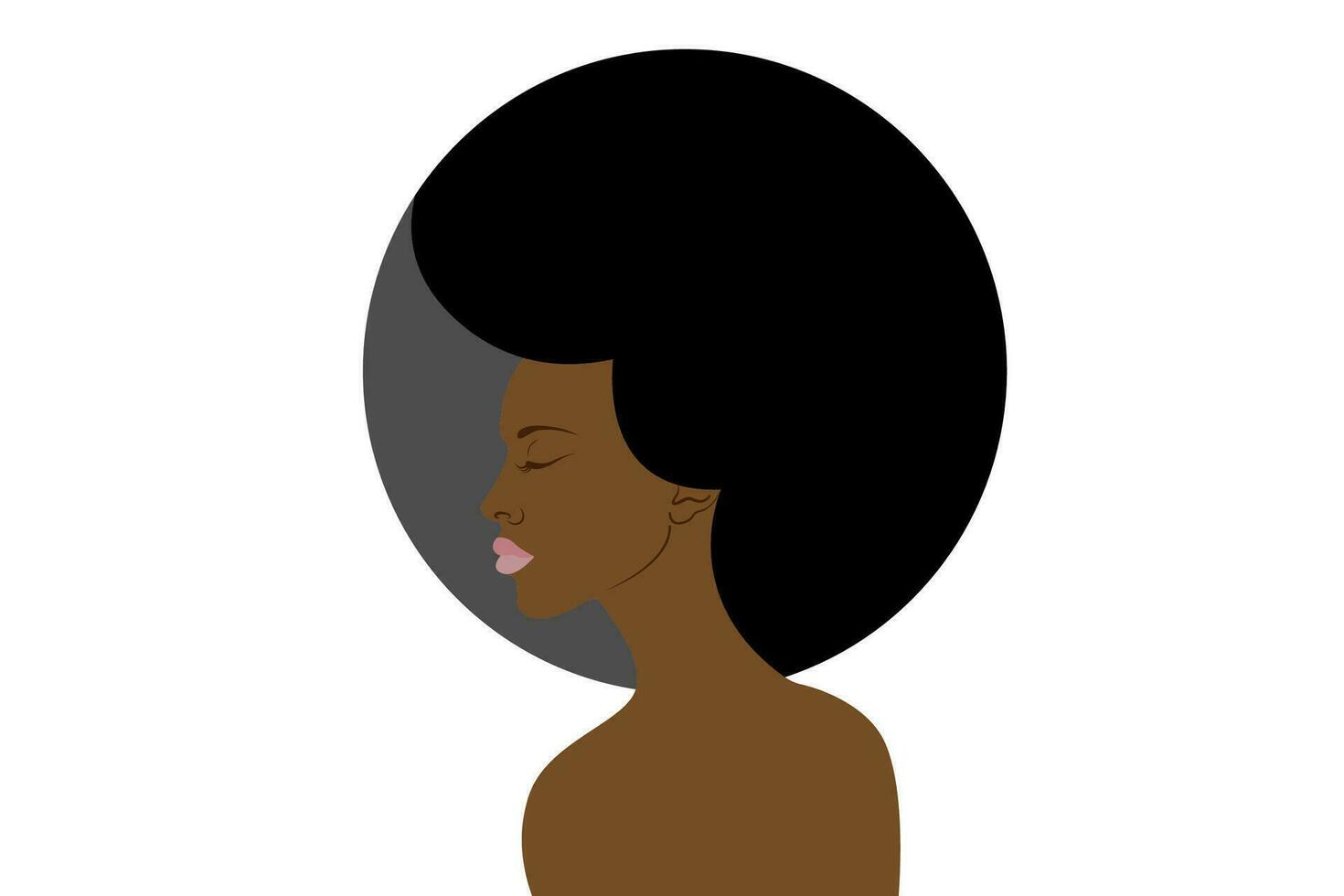 Portrait African American Woman, dark skin female face with Afro curly hair, ethnic beauty logo design, hair style salon concept, vector isolated or white background