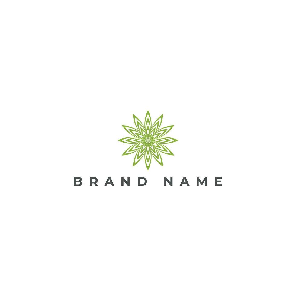 Line Art Doodle of Marijuana Pot Hemp Leaf Weed with for Cannabis CBD Cultivation Farm Logo design in green color isolated on a white background. Abstract green flower applied for cannabis logo design vector