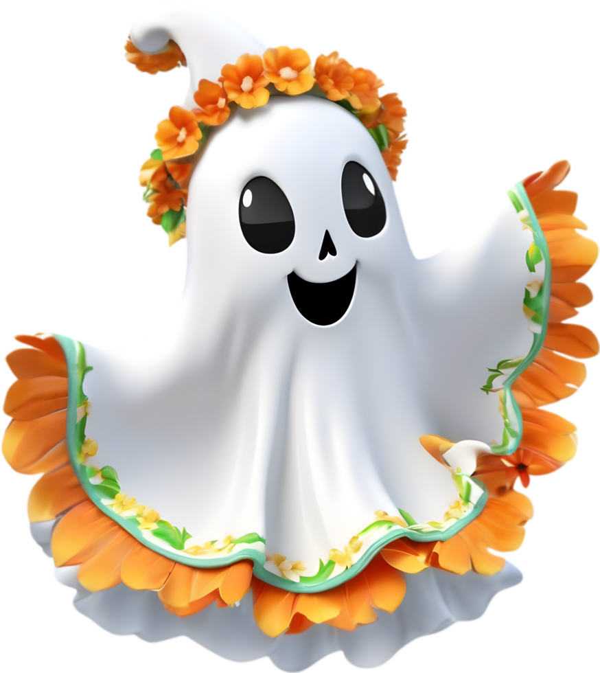 A cute ghost with flowers. AI-Generated. png