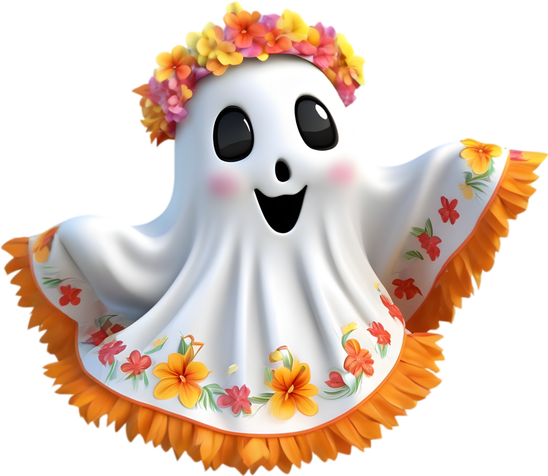 A cute ghost with flowers. AI-Generated. png