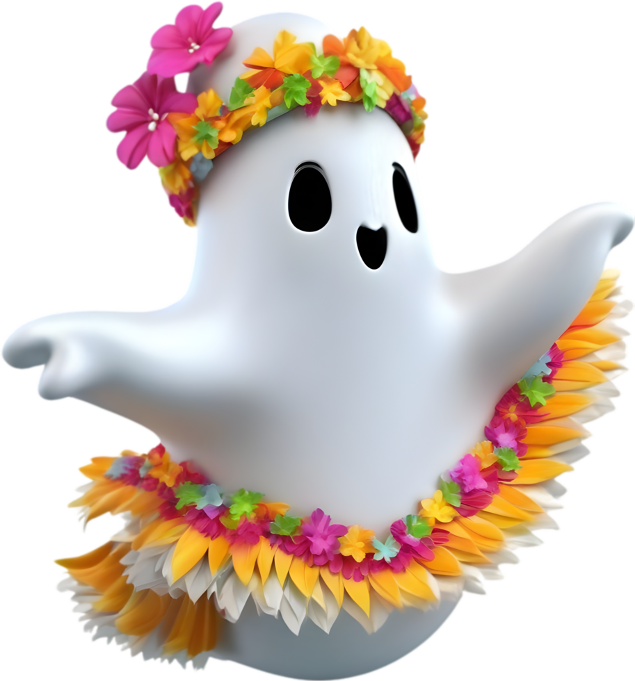 A cute ghost with flowers. AI-Generated. png