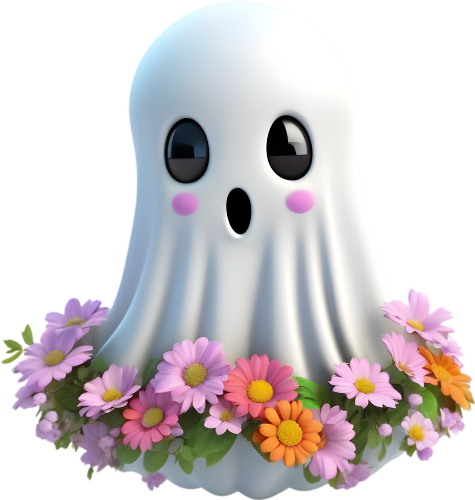 A cute ghost with flowers. AI-Generated. png